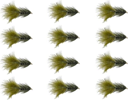 Feeder Creek Bead Head Wooly Bugger Fly Fishing Flies for Trout, Bass and Panfish - 12pc Handmade Multicolor Wet Flies for Freshwater Fishing (8, Olive/Black) in Kuwait