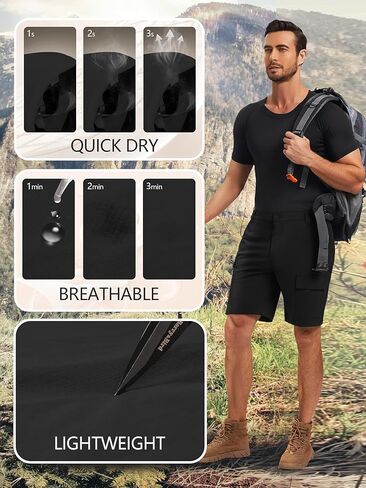 Yevtel Mens Hiking Shorts Safari Quick Dry Cargo Short for Men Stretch Waist Lightweight Fishing Shorts for Men in Kuwait