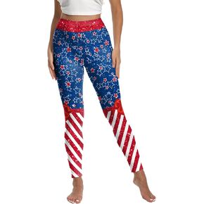 American Flag Leggings for Women's, USA 4th of July Red White Blue Patriotic Pattern Pants