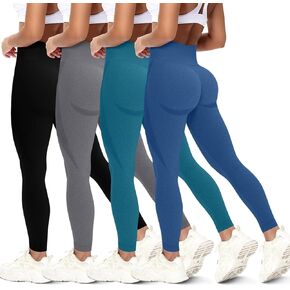 Coume 4 Pcs Womens Workout Leggings Seamless Smile Contour Gym Yoga Pants High Waist Compression Athletic Tights