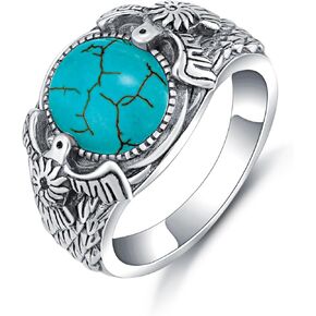 925 Sterling Silver REAL TRUKOISE RING FOR MEN 11X9 MM Gemstone Eagle Sun Rings American Rings Vintage Jewelry for Man