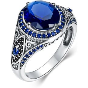 Silver Blue Sapphire Ring for Men Solid 925 Sterling Silver Oxidized Handmade Trendy Men's Ring Customized Ottoman Blue Gemstone Ring for Men Boyfriend Husband Engagement Wedding Size 4 to 16