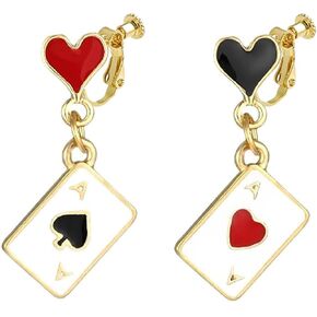 مقطع ملكة القلوب على غير مثقوب للنساء بطاقة اللعب الفريدة من نوعها Red Heart Poker Gold Rabbit Rabbit Long Clock Dangle Jewelry