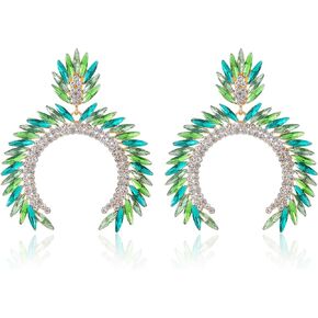 Clip on Earrings for Women Geometric Open C Shape Clip Earrings Rhinestone Crystal Big Statement Clip on Earrings Dangle Hypoallergenic Prom Party Birthday Xmas Valentine's Day Gifts