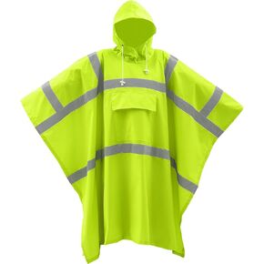 Coume High Visibility Rain Poncho with Large Pocket 50x80 Inch Reflective Rain Coat Safety Jacket Unisex for Outdoor Worker
