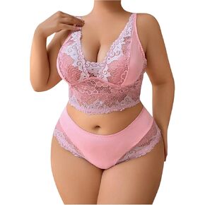 MakeMeChic Women's Plus Size Lingerie Sets Floral Lace Hollow Out Sheer Bra and Panty Set
