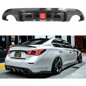 Rear Diffuser with Led Red Brake Light Compatible with 2014-2017 Infiniti Q50, Rear Bumper Fit for 2014 2015 2016 2017 (Carbon Fiber Pattern)