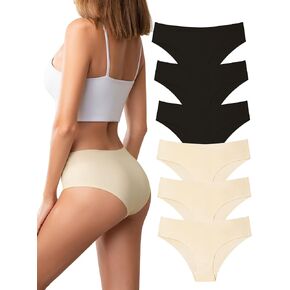 Bolivelan 6 Pack Seamless Hipster Underwaar No Show Bikini Panties Silky Invisibles Briefs