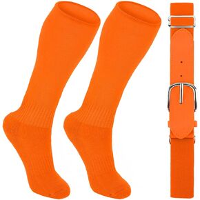 Orange Baseball Socks and Belt Combo Set Softball Socks and Elastic Waist Belt for Youth Boys Girls