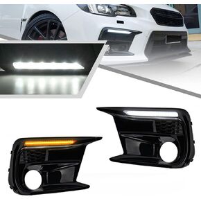 2Pcs White/Amber LED Daytime Running Light DRL Dynamic Sequential Turn Signal Lights for Subaru WRX 2018 2019 2020 Fog Lamp Bezels