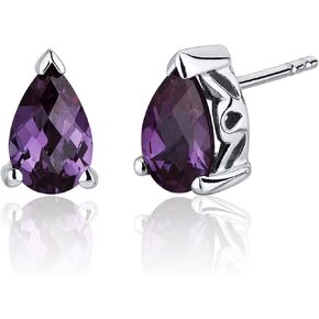 Peora محاكاة Alexandrite Stud أقراط 925 Sterling Silver ، معرض Solitaire Scroll ، 2 Carats Total Pear Shape 8x5mm ، ظهور الاحتكاك ، تغيير اللون Alexandrite Jewelry ، June Birthstone