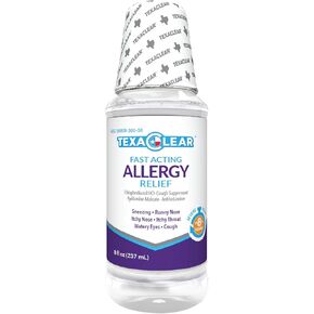 TexaClear Allergy Relief - Fast Acting Dye Free Liquid Cough Suppressant & Antihistamine – 8 Hour Relief (8 fl oz)