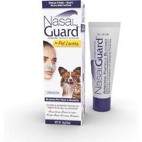 Airborne Particle Blocker Gel for Pet Lovers – Helps Reduce Inhalation of Pet Hair, Dander & Allergens – Drug-Free, Daily Use, Made in USA (Unscented, 3g Tube)