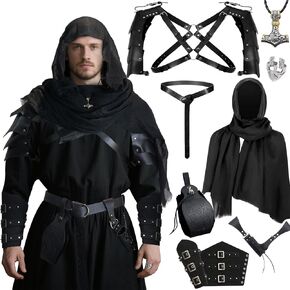 Men Medieval Renaissance Costume Set with Shoulder Armor & Belt – Pirate Viking Cosplay Outfit for Halloween, LARP
