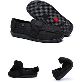 Men's Diabetic Shoes Walking Shoes for Fat, Swollen and Wide Feet, Widened, Adjustable,Black Mesh (Men 9.5)