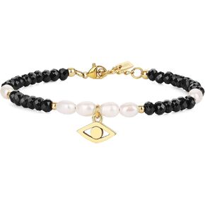 GAVU Freshwater Pearl Jewelry for Women, Women’s Evil Eye Bracelet, Facted Black Tourmaline Bracelet for Women, Freshwater Pearl Bracelet for Women