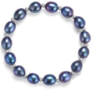 أساور لؤلؤة حقيقية للنساء ، S925 STERLING Silver Spacers Sededs Stretch Stretch ، 8-9mm المياه العذبة/مياه اللؤلؤ المزروعة بالمياه المالحة للزوجة والدة الأم ، ملائمة قابلة للتعديل من 7-8 بوصة