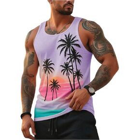 Floerns Men's Tropical Graphic Round Neck Colorblock Tank Top Sleeveless Vacation Casual Vest Tops