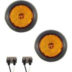 TecNiq, Inc Pair of LED 2.5" Round Amber Clearance/Side Marker Lights with Grommets and 2 Pole Wire Connectors for Trucks, Trailers, RVs