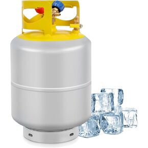 FAHKNS Refrigerant Recovery Tank 50 LB with 1/4 SAE Y-Valve Liquid/Vapor Reclaim Tank AC Freon Recovery Tank Refrigerant Recovery Cylinder Tank Reusable Cylinder Tank Without Float Switch Gray Yellow