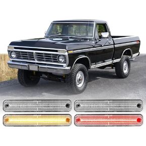 USR 73-79 F Series Pickup Side Marker Light – 4pc Front & Rear Parking Lamps (Left + Right) Set - Compatible with 1973-1979 Ford F100/F150/F250/F350 – BRONCO/ECONOLINE (SMOKE LENS w/AMBER/RED LED)