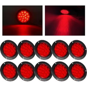 LIGBT 10PCS 4 Inch Round Red Led Trailer Tail Lights 16 LED Waterproof 4" Led Stop Turn Tail Light led trailer lights for Trailer Boat Truck Bus RV