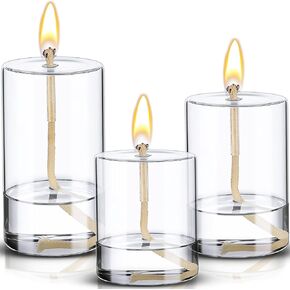 Sumind 3 Pieces Clear Empty Glass Candle Jars Refillable Oil Candle Containers Vessels Liquid Candleholders, 3 Sizes, Cotton Wick and Holder Included