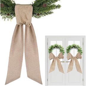 Boho Wreath Sash for Front Door - 2 Pcs Burlap Rustic Sash for Wreath in Farmhouse Window Wall, 55.5 Inch Blank Plain Wreath Sash for DIY Embroidery Monogram Yard Porch Home Decor