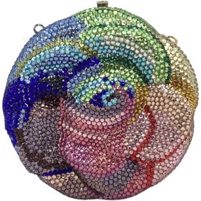 Sparkly Crystal Clutch Purse for Women Round Rose Flower Evening Bag Formal Rhinestone Handbags Wedding Purse