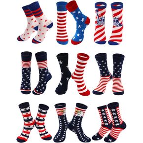 Jansun 9 Pairs American Flag Socks Men Flag Star Striped Ankle Novelty Funny Crew Patriotic Military Veteran Socks Men Dress for 4th of July Holidays Gifts