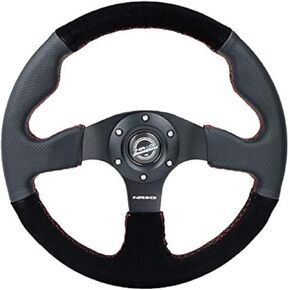 NRG Innovations NRG-RST-012R-S-RS عجلة قيادة مقوى-320 مم من الجلد الرياضي/جلد الغزال مع غرزة حمراء