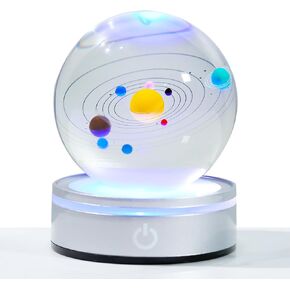 Crystal 3D Solar System 3.15in. Ball Gifts for Kids, Collectible Glass Planet Model Sphere for Her Room with LED Light Base, Universe Gift for Space Model Collectors Physics Science Teacher