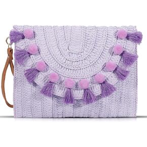 حقيبة Crossbody Straw للنساء ، محافظ القابض ، حقائب اليد المنسوجة يدويًا ، حقيبة الشاطئ الصيفية ، محفظة الظرف (الأرجواني)