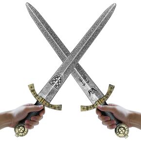 2pcs Roman Sword,20.8" Plastic Toy Sword for Medieval Warrior Costume Accessories,Halloween Cosplay LARP,Props Grey