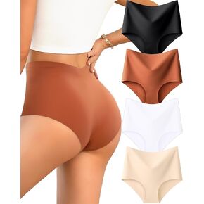 UNDER THE SEA Seamless Underwear for Women High Waisted V-shaped Back Briefs Soft No Show Womens Panties 4 Pack S-XXL