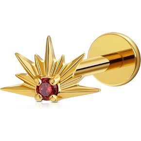 FINE4U 1PC ASTM F136 Titanium North Star Piercing Jewelry for Conch Helix Flat Tragus Lobe 16G 6mm 8mm
