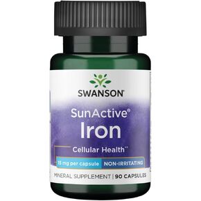 Swanson Sunactive Non-Irritating Iron 15 Milligrams 90 Capsules