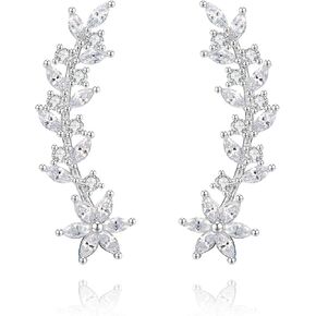 sterling Silver Flower Leaf Ear Maitler Earrings arics متسلق الأذن للنساء ، و 14 ألفًا من الذهب المطلي بالعروس عن أقراط الزفاف المجوهرات للعروس