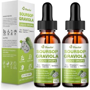2 Pack Soursop Graviola Liquid Drops - 100% Pure Organic Graviola Extract (4 Fl Oz) - Immune Support, Antioxidant Rich, Natural Energy Boost - Vegan, Non-GMO, Alcohol-Free