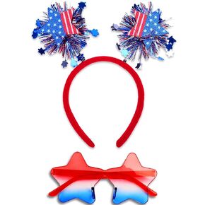 USA 4th of July Headband with Glasses - Holiday Patriotic Headband Star Sunglasses with Red Blue and White Style for Fourth of July Accessories Independence Day Party Decorations Favors