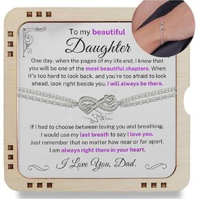 To My Beautiful Infinity Daughter Bracelet From Dad With Emotional Message & Ecofriendly Wooden Box,Festival Gifts For Daughter From Father, 925 Silver, Jewelry Gift From Daddy On Birthday