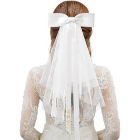 Bride to Be Bridal Hair Bow Veil with Gold Words Bachelorette Party Decoration Bridal Shower Supply Engagement Accessory Bachelorette Veil for Women Wedding Bride Gift Velos De Novia