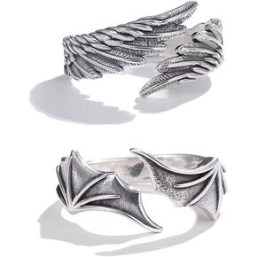 Ring 2x Classic Simple Angel Demon Wing Couple Rings Set Ins Retro for Creative Opening Adjustable Ring For Teen Girls