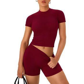 OLCHEE Womens Workout Sets 2 Piece Seamless Summer Outfits Scrunch Butt Shorts Crew Neck T-shirt Matching Clothing Set
