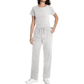 Womens 2 قطعة ملابس صالة مجموعات Ruched قصيرة الأكمام قمم عالية الخصر سروال عريض الساق بدلات العرق