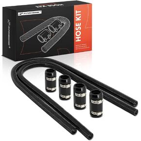 A-Premium 44" Universal Flexible Radiator Hose - Stainless Steel Water Hoses Adapter Coolant Hose Kit - with 4Pcs Polished Aluminum Caps (8 Clamps) Black