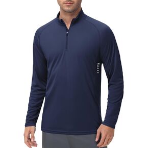 الرجال 1/4 Zip Long Sunve Sun Rushts UPF 50+ قميص حارس الطفح الجلدي الجاف الجاف يركض القمصان في الهواء الطلق