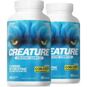 CREATURE® Creatine Complex - Creatine Monohydrate Capsules with 5 Types of Creatine Including Con-Crēt® Creatine HCL, Promotes Muscle, Strength, Endurance, Brain Health, 180 Veggie Caps, 60 Servings