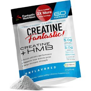 Creatine Fantastic 5g Creapure Creatine Plus 3g of myHMB for Increased Strength, Improved Muscle Growth, Enhanced Athletic Performance, and Extra Energy – 60 Servings, Unflavored