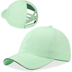 New Updated Girls Criss Cross Ponytail Hat Reflective Baseball Cap Kids Quick Dry Mesh Summer Sports Hats for Ages 7-12